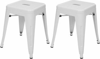 Hhg Juego de 2 taburetes HHG-804, taburete de metal asiento taburete, metal diseño industrial apilable, blanco