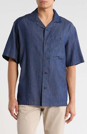 Karl Lagerfeld Chambray Camp Shirt in Navy at Nordstrom Rack, Size Xx-Large