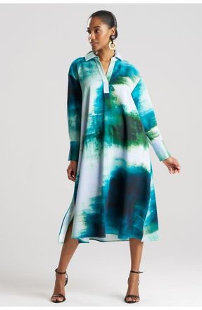 Natori Hisui Cotton Chino Oversized Shirt Dress in Teal W/blue at Nordstrom, Size Medium