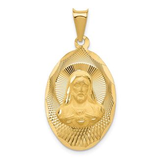 Diamond2Deal 14k Yellow Gold Diamond-cut Solid Sagrado Corazon de Jesus Oval Pendant
