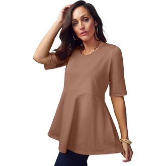 Jessica London Stretch Cotton Peplum Tunic in Creamy Mocha at Nordstrom, Size 16