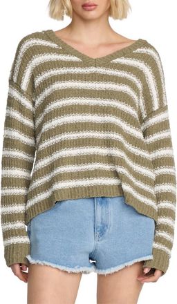 Volcom Stripe V-Neck Sweater in Light Army at Nordstrom Rack, Size X-Large