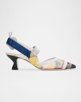 Fendi 55mm Colibri Floral Mesh Slingback Pumps