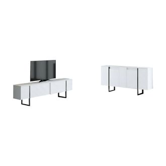 Dmora Conjunto De Muebles De Sala Pignano, Modular, 4 Estantes, 10 Espacios, Blanco