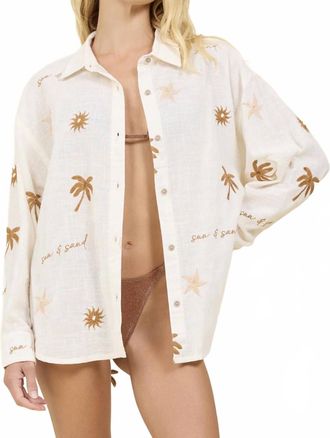 Surf Gypsy Sun And Sand Embroidered Button Up Top In White