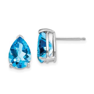Diamond2Deal 14k White Gold 10x7mm Pear Blue Topaz Earrings