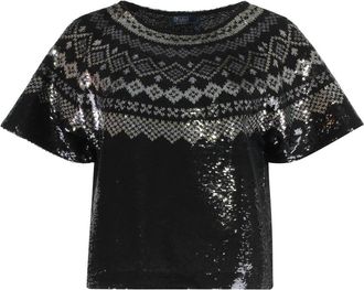Polo Ralph Lauren Sequined Jersey T-Shirt - Dames - Blouses - Zwart - XS - Polyester - Overhemden