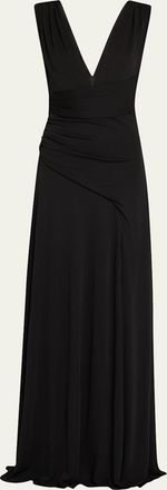 Halston Heritage Alessia Plunging Draped Matte Jersey Gown