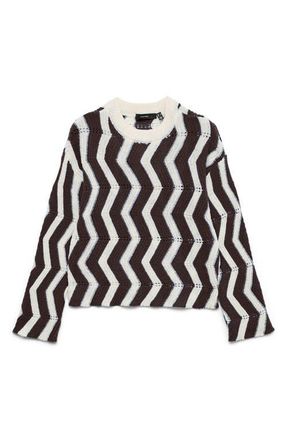 Vero Moda Libra Zigzag Stripe Sweater in Birch/Chocolate at Nordstrom, Size X-Small