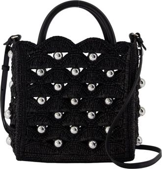 Paco Rabanne Kleine tote bag in naturel raffia met gouden signature 1969 schijven - Dames - Handtassen - Zwart - ONE Size - Leer - Tassen