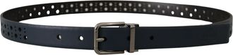 Dolce & Gabbana Mens Navy Blue Perforated Leather Skinny Metal Buckle Belt
