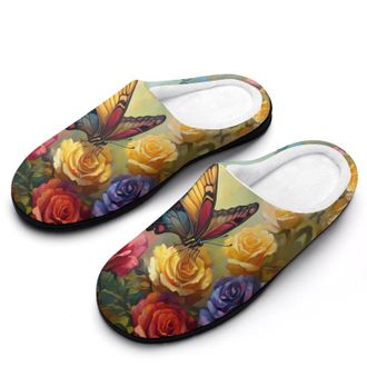 Generic Butterfly Rose Womens Slippers Warm House Slippers Indoor House Shoes with Anti-Skid Rubber Sole