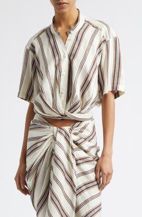 A.L.C. Leonore Stripe Linen Blend Button-Up Shirt in Panna Multi at Nordstrom, Size Xx-Small