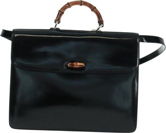 Gucci Vintage Bamboo Handle Bag Patent Leather Black Patent_Leather Handbag (Pre-Owned)