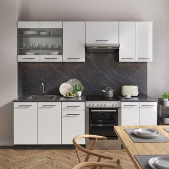 Vicco Mueble De Cocina Fame-line, Blanco Brillo/antracita, 240 Cm, Et M&aacute;rmol