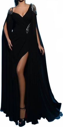 Tarik Ediz V-Neck A-Line Long Dress In Black