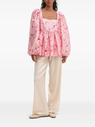 Stine Goya balloon-sleeve floral top - Pink