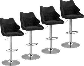 Woltu Woltu Juego De 4 Taburetes Altos De Bar Modernos - Dise&ntilde;o En Chenilla Y Pu, Giro De 360&deg;, Altura Regulable - Negro