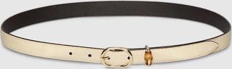 Gucci Thin Belt With Oval Buckle, Beige, Leather