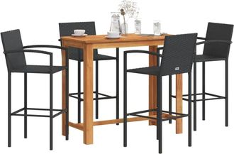 vidaXL Mesa Y Taburetes De Jard&iacute;n 5 Pzas Madera Acacia Rat&aacute;n Pe Negro Vidaxl