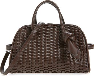 Jacquemus Le Petit Turismo Woven Leather Bowling Bag in Dark Brown 880 at Nordstrom