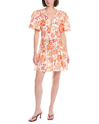 Beulah Floral Print V-Neck Puff Flounce Mini Dress