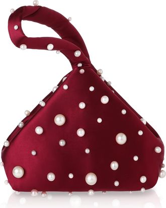 Babeyond Clutch Purses for Women - Satin Evening Bag Triangle Purse Pearl Handbag for Wedding Prom Party, Wine Red, One Size