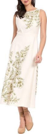 London Times Placement Print Midi Dress in Cream/Olive at Nordstrom Rack, Size 12