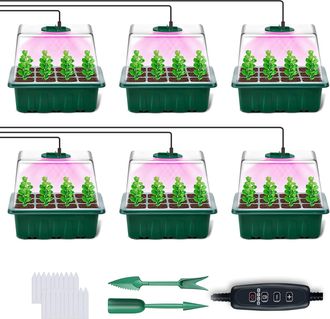 No Brand Bandeja Para Pl&aacute;ntulas, L&aacute;mpara De Cultivo Para Pl&aacute;ntulas, Invernadero Climatizado Para Pl&aacute;ntulas, 6 Piezas, Para Un Crecimiento Y Humedad &Oacute;ptimos