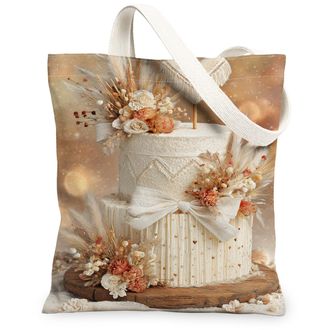 Generic Floral Cream Canvas Tote Bags, Rustic Flower Design Reusable Grocery Bags, Vintage Lightweight Washable Shoulder Strap Canv, Cream, 13x15 Inch