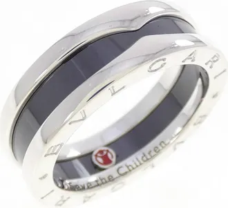 Bulgari Silver Black Ceramic Silver 925 Band Ring (Pre-Owned)