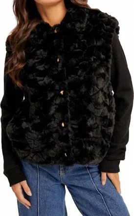 Hem & Thread Knit Sleeve Fur Jacket In Black