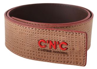 Costume National Womens White Leather Logo Fashion Waist Belt Beige