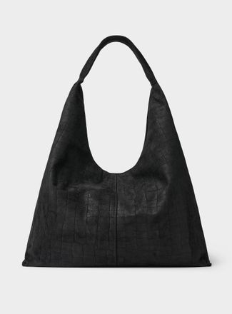 Simons Womens Croc faux-suede hobo bag