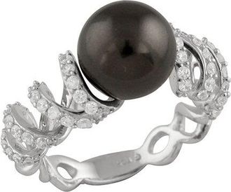 Splendid Pearls Silver 8Mm Pearl Cz Ring