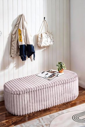 Living and Home Corduroy Upholstered Storage Bench in Grey