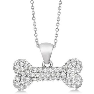 Allurez Natural Diamond Dog Bone Pendant Necklace 14K in White Gold at Nordstrom, Size 18