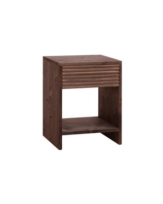 Deco Wood Mesita de noche de madera maciza con caj&oacute;n tono nogal 60x40cm