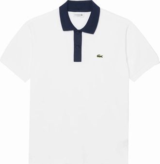 Lacoste Mens Lacoste Classic Fit Contrast Collar Polo Shirt White/Navy Blue - Size: 38