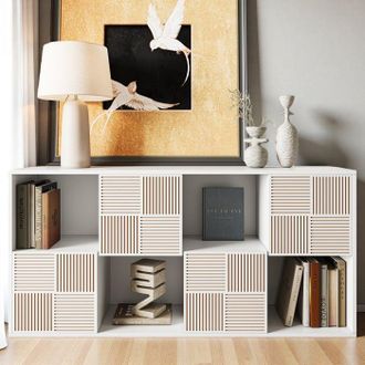 OEM Biblioteca, Estanter&iacute;a De 4 Niveles, Mueble De Almacenamiento, Con 4 Armarios En La Parte Inferior, 60x30x125 Cm, Para Sala De Estar, Comedor, Blanco