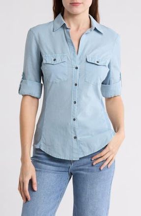James Perse Three-Quarter Sleeve Button-Up Shirt in Azure at Nordstrom Rack, Size 0