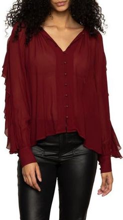 Sanctuary Harmony Ruffle Sleeve Button-Up Shirt in Crimson Red at Nordstrom Rack, Size Xx-Small