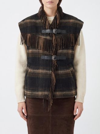 Isabel Marant Gilet in misto lana tartan con collo alto e frange