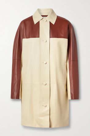 Lafayette 148 New York Giacca Oversize In Pelle Bicolore - Marrone