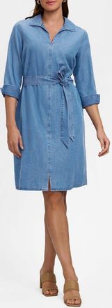 Foxcroft Agnes Tie Waist Denim Shirtdress in Bleach Wash Blue at Nordstrom, Size X-Small