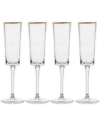 10 Strawberry Street Set Of 4 Grace Gold Rim Glassware: Flute