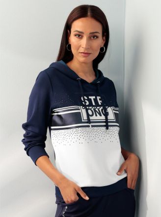 Heine Sweatshirt HEINE, Damen, Gr. 42, blau (marine, ecru, bedruckt), 50% Modal, 44% Polyester, 6% Elasthan, bedruckt, gemustert, Sweatshirts Sweatshirt