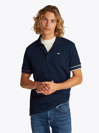 Tommy Jeans Plus Poloshirt TOMMY JEANS PLUS TJM SLIM FLAG CUFF POLO EXT, Herren, Gr. 3XL, blau (schwarz night navy), Piqu&eacute;, Obermaterial: 100% Baumwolle, slim fit, Shi