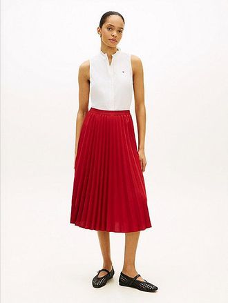 Tommy Hilfiger Tonal Flag Waistband Pleated Midi Skirt