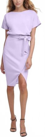 Kensie Crepe Scuba Wrap Midi Dress In Lavender